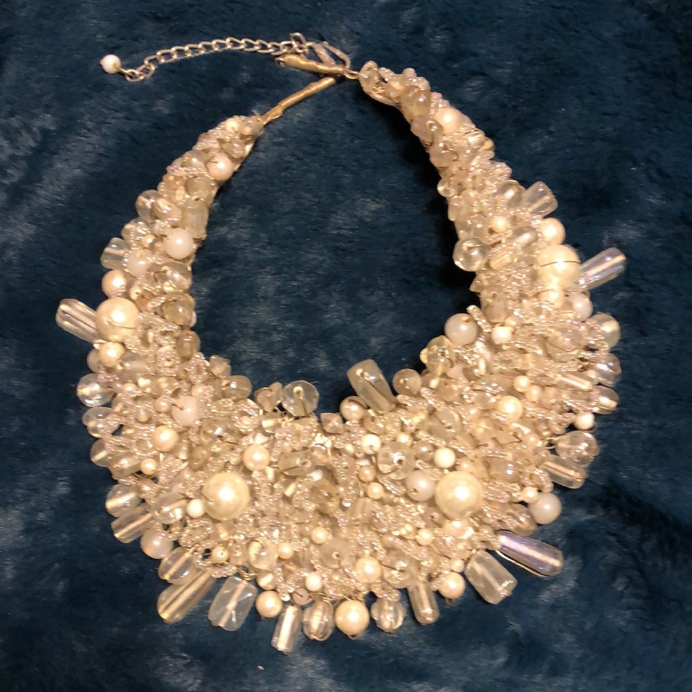 Beaded Choker - STATEMENT neck lace simulated lg and sm pearls w/ AB crystals. - Picture 4 of 6
